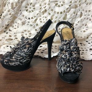 Guess Cheetah Ruffle Sling Back Heels